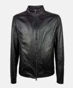 GA81 Style Leather Jacket Nero - Front Closed