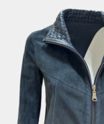 GRETA Style Leather Jacket Blu - Zoomed